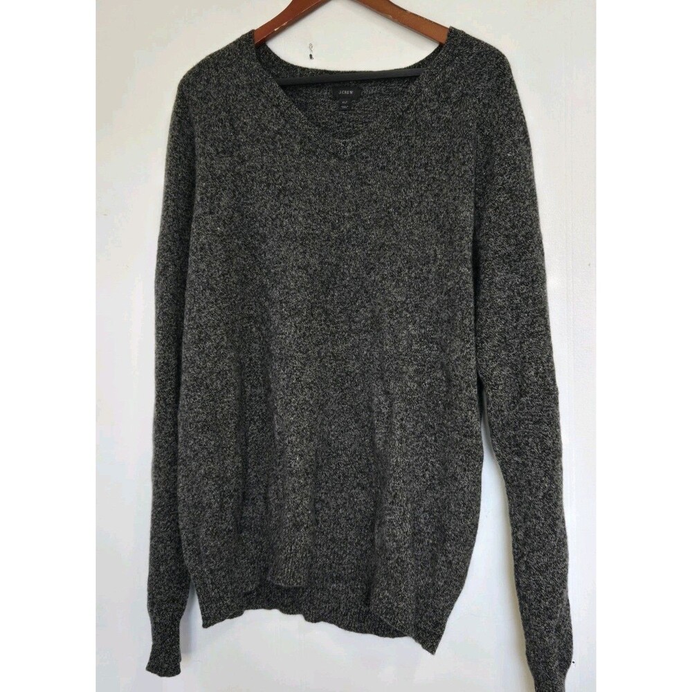 J Crew Sweater Mens Size XLT Grey 100% Merino Wool V Neck Pullover Casual
